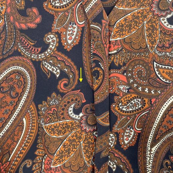 A.L.C. Racci Print Silk Blouse Sheer Long Sleeve Paisley Size Medium Brown Black - Picture 8 of 16